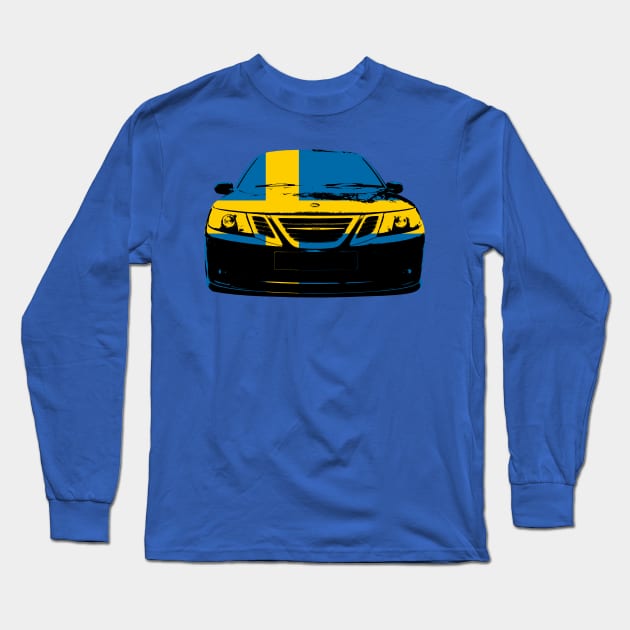 Saab 9-3 2nd generation classic car Swedish flag monoblock Long Sleeve T-Shirt by soitwouldseem